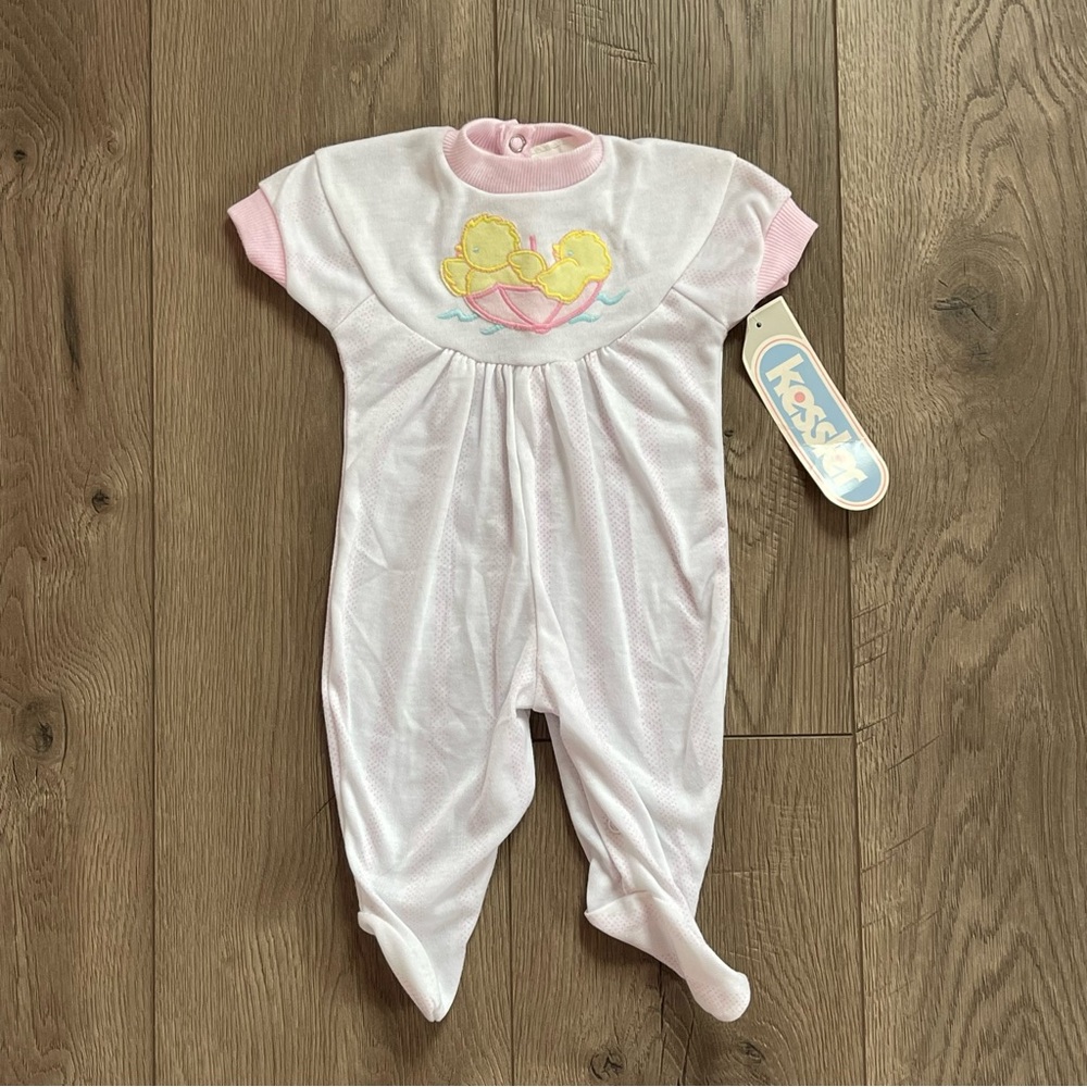 Vintage NWT Kessler Duckling Umbrella Embroidered 3 Month Baby Girl Romper